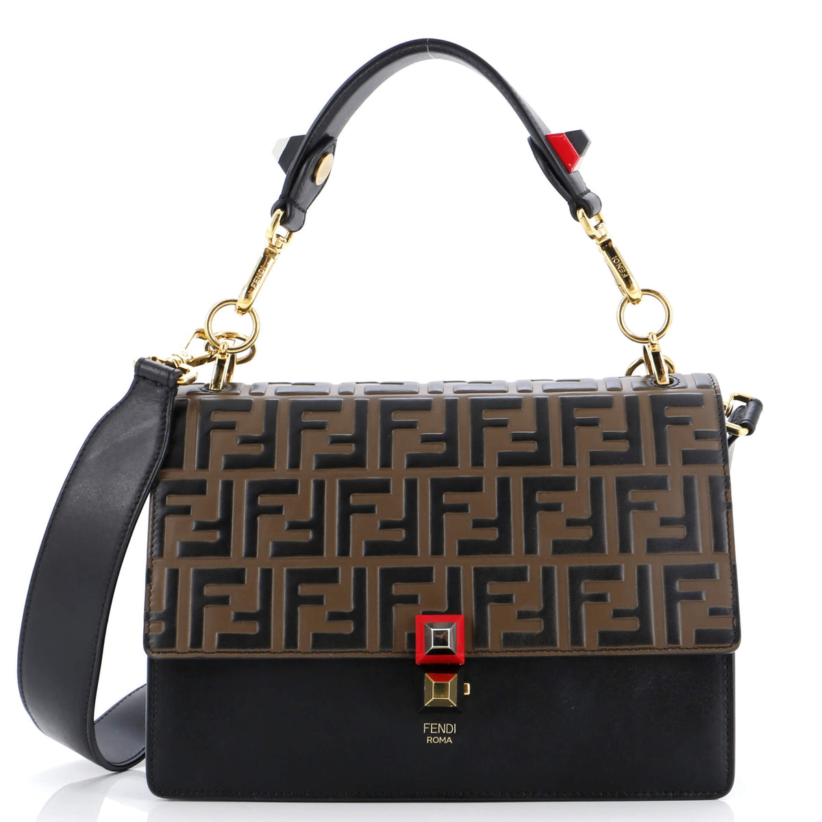 Fendi FENDI Kan U Shoulder Bag Zucca Embossed Leather Medium