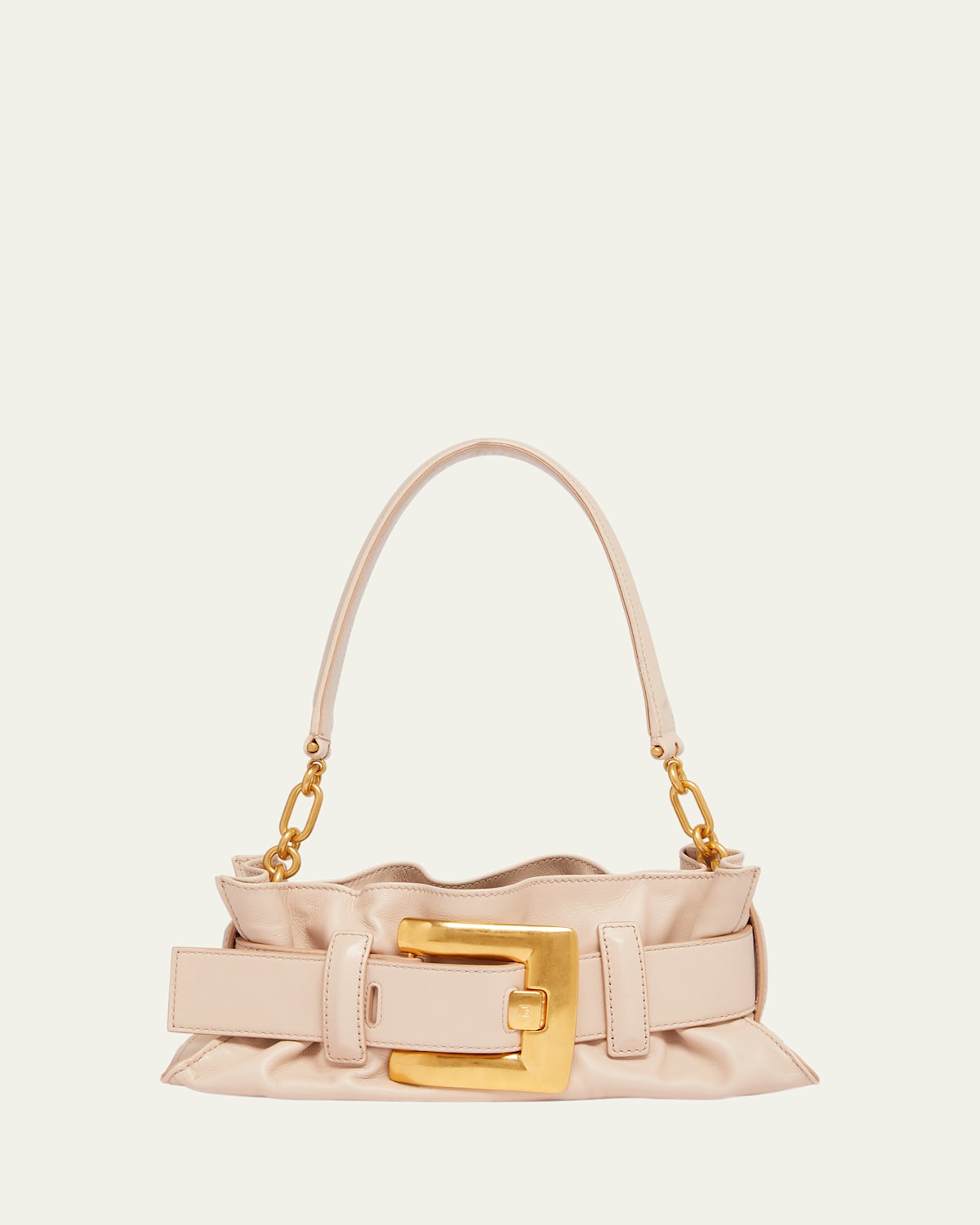 Balmain Anthem Mini Buckle Shoulder Bag in Calfskin Leather