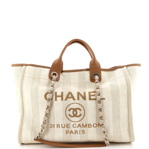 CHANEL Deauville Tote Striped Mixed Fibers Medium