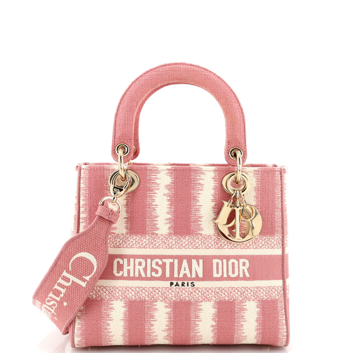 Christian Dior Lady D-Lite Bag Striped Canvas Medium