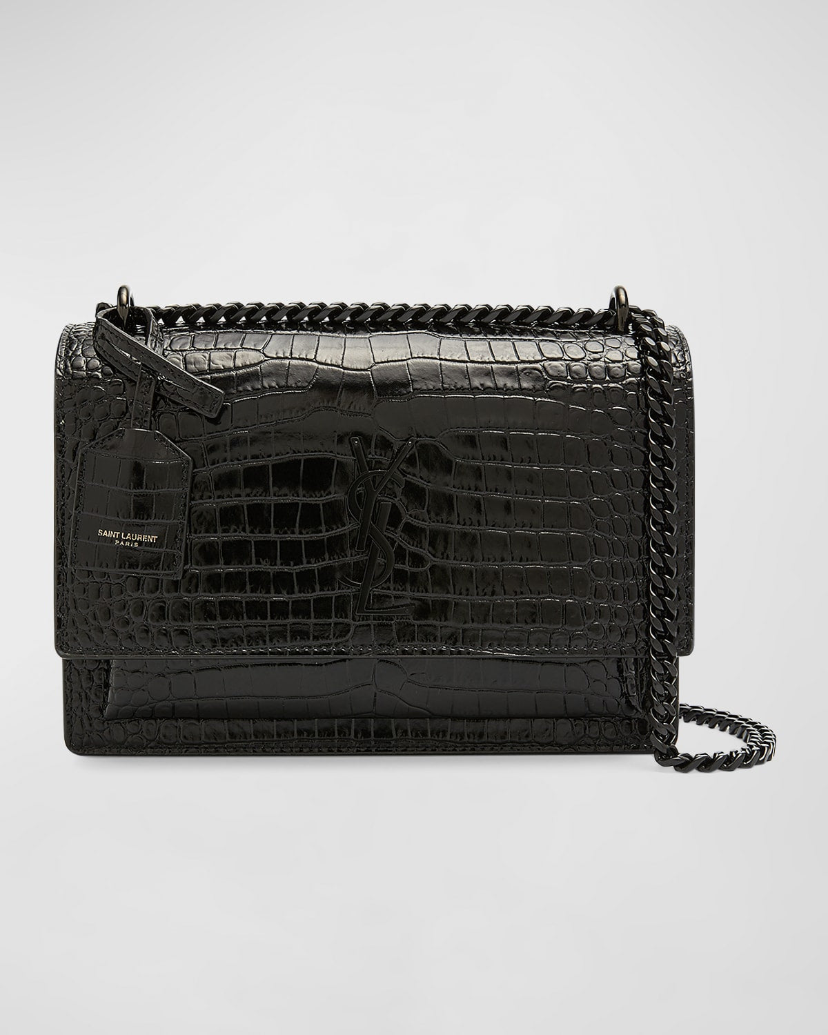 Saint Laurent Sunset Medium YSL Crossbody Bag in Croc-Emboassed Leather