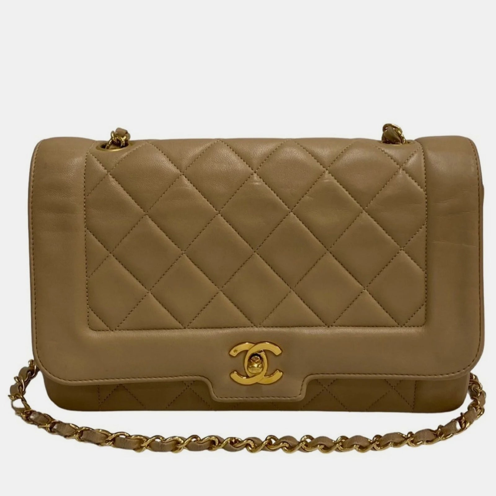 Chanel Sac à bandoulière Diana vintage en cuir beige