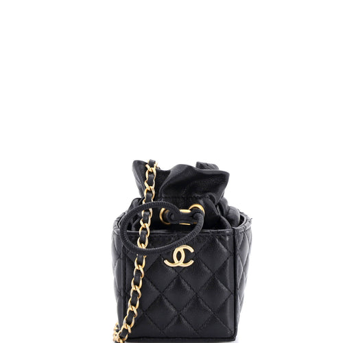 CHANEL Drawstring Square Bucket Bag Quilted Calfskin Mini