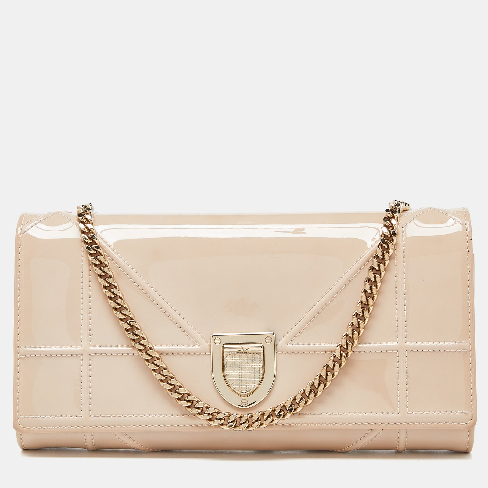 Dior Beige Patent Leather Diorama Wallet on Chain