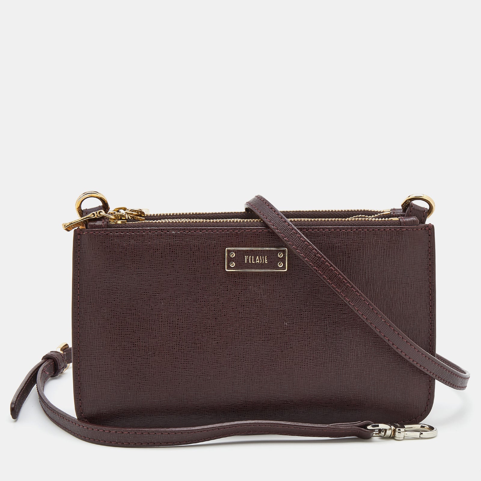 Alviero Martini 1a Classe Alivero Martini 1A Classe Burgundy/Beige Leather and Coated Canvas Zip Crossbody Bag