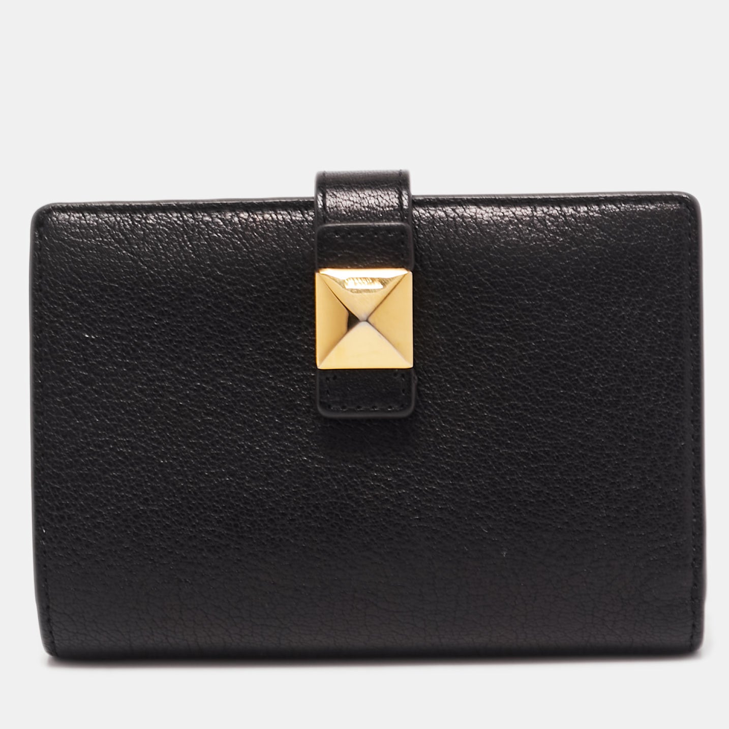 Furla Black Leather Stud Flap Compact Wallet