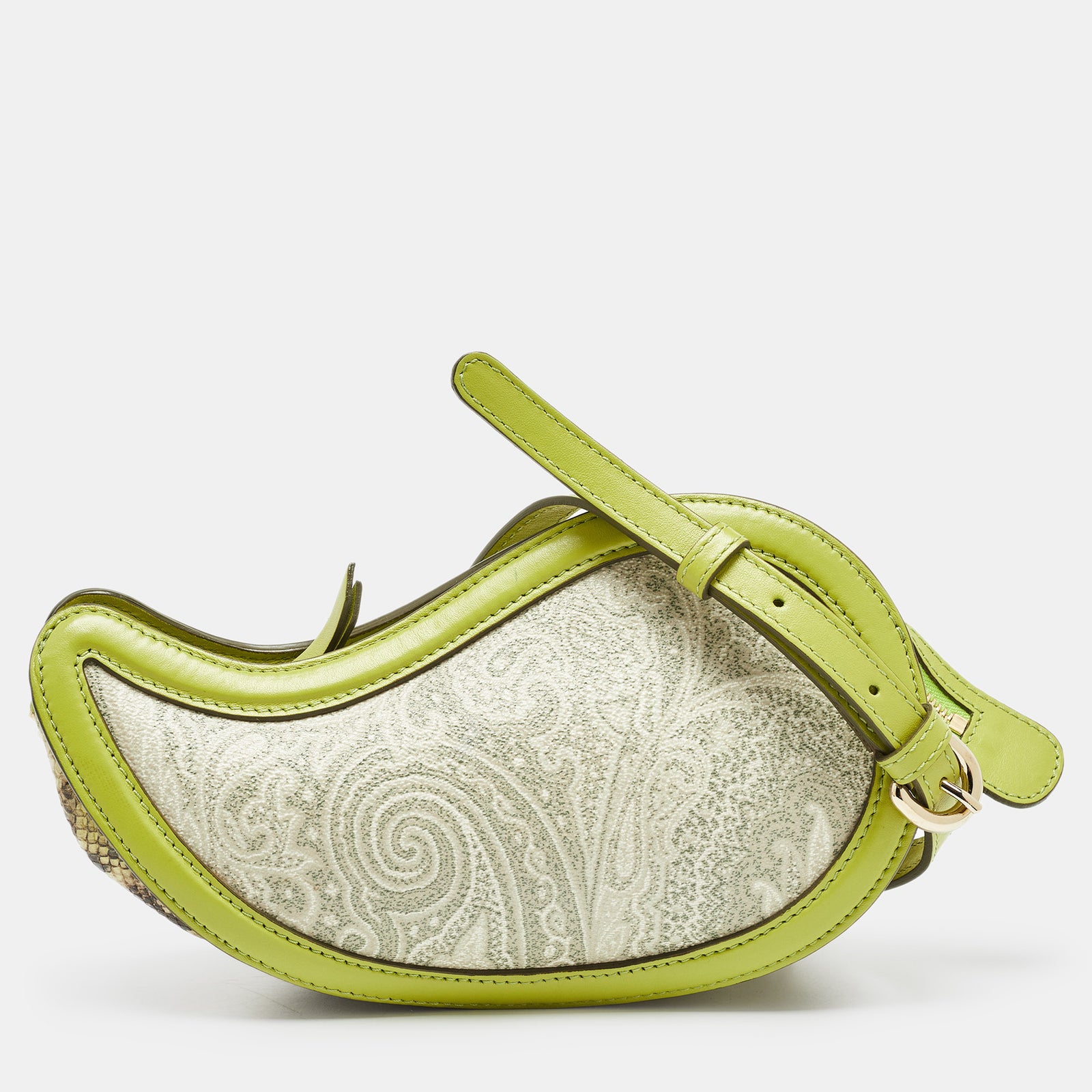 Etro Green/Grey Paisley Coated Canvas and Python Embossed Crossbody Bag