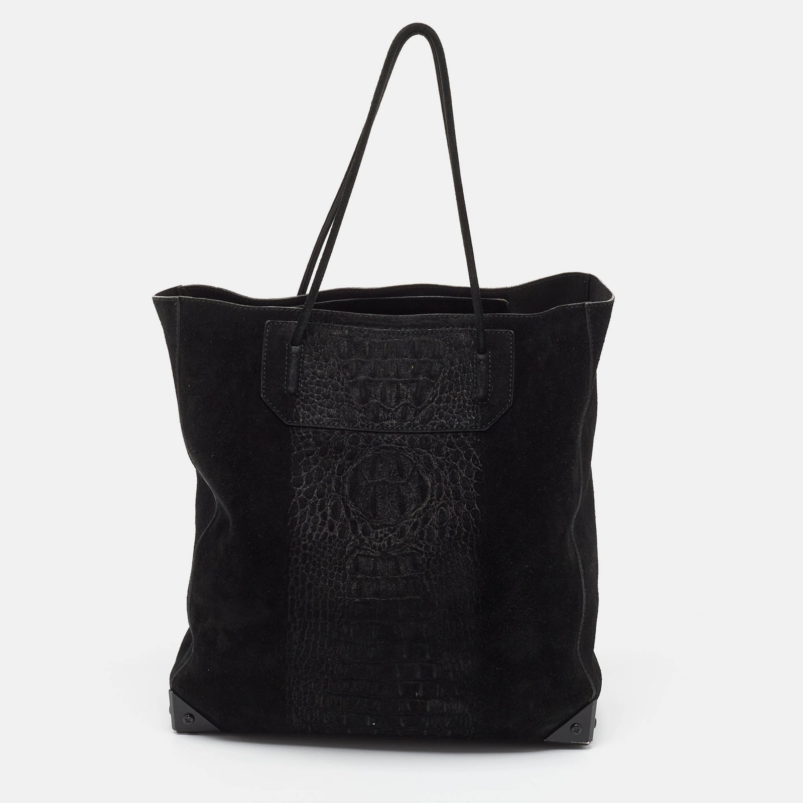 Alexander Wang Black Croc Embossed Suede Prisma Tote