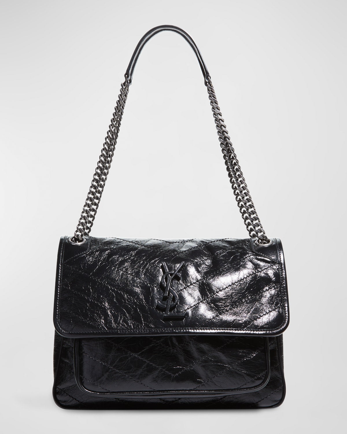 Saint Laurent Niki Medium Flap YSL Shoulder Bag in Crinkled Leather