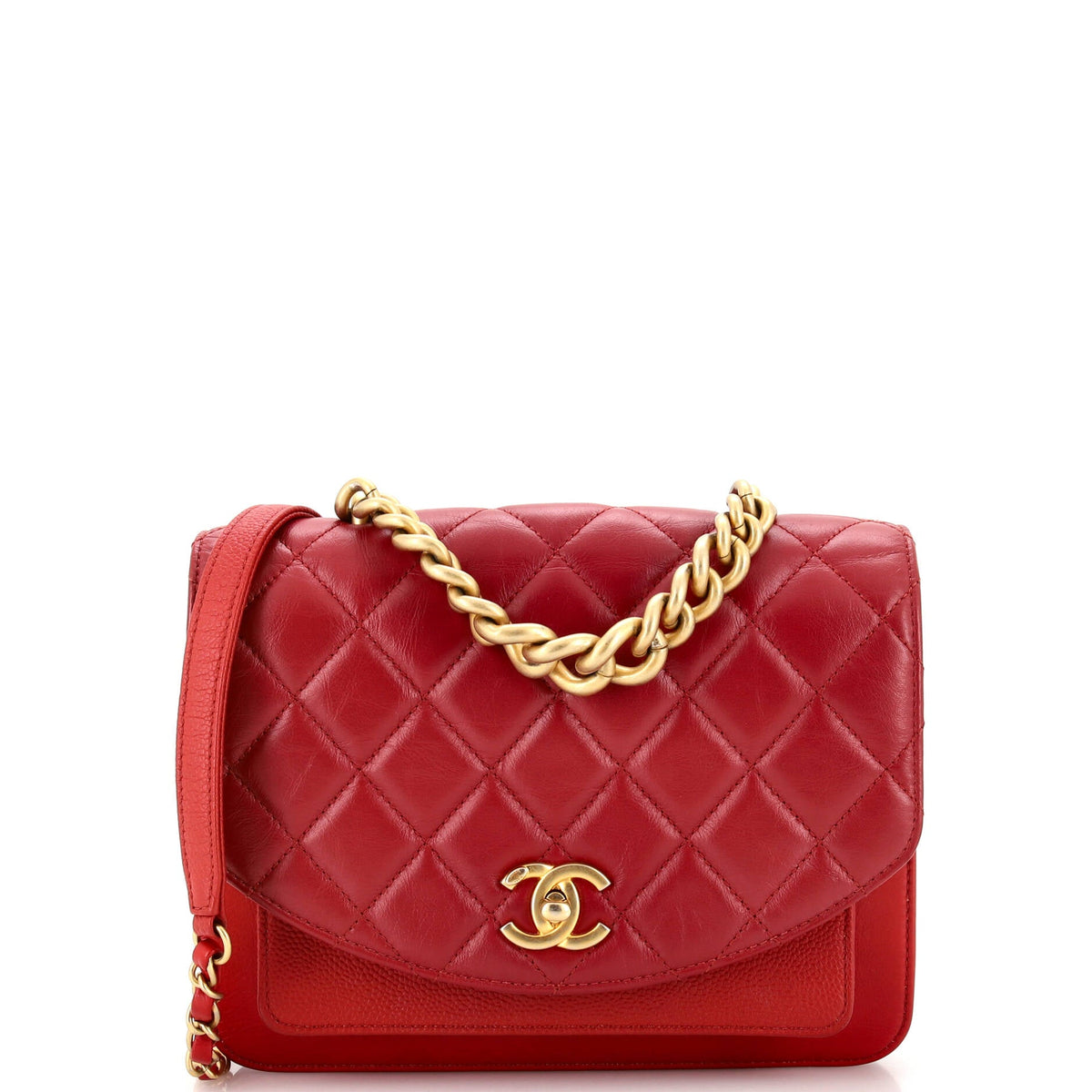 Chanel CHANEL Chain Handle Flap Bag Quilted Calfskin with Caviar Small