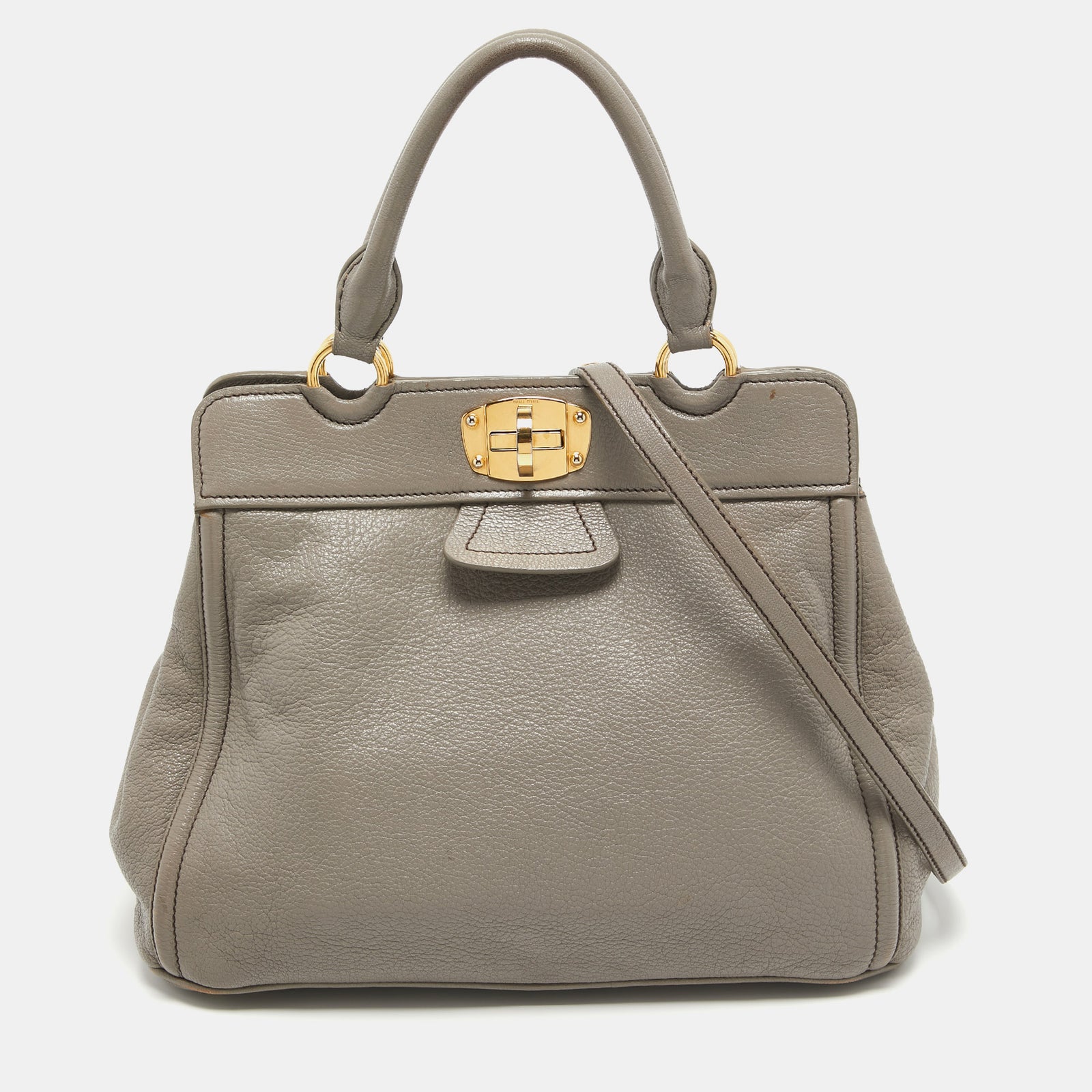 Miu Miu Grey Leather Turnlock Frame Satchel