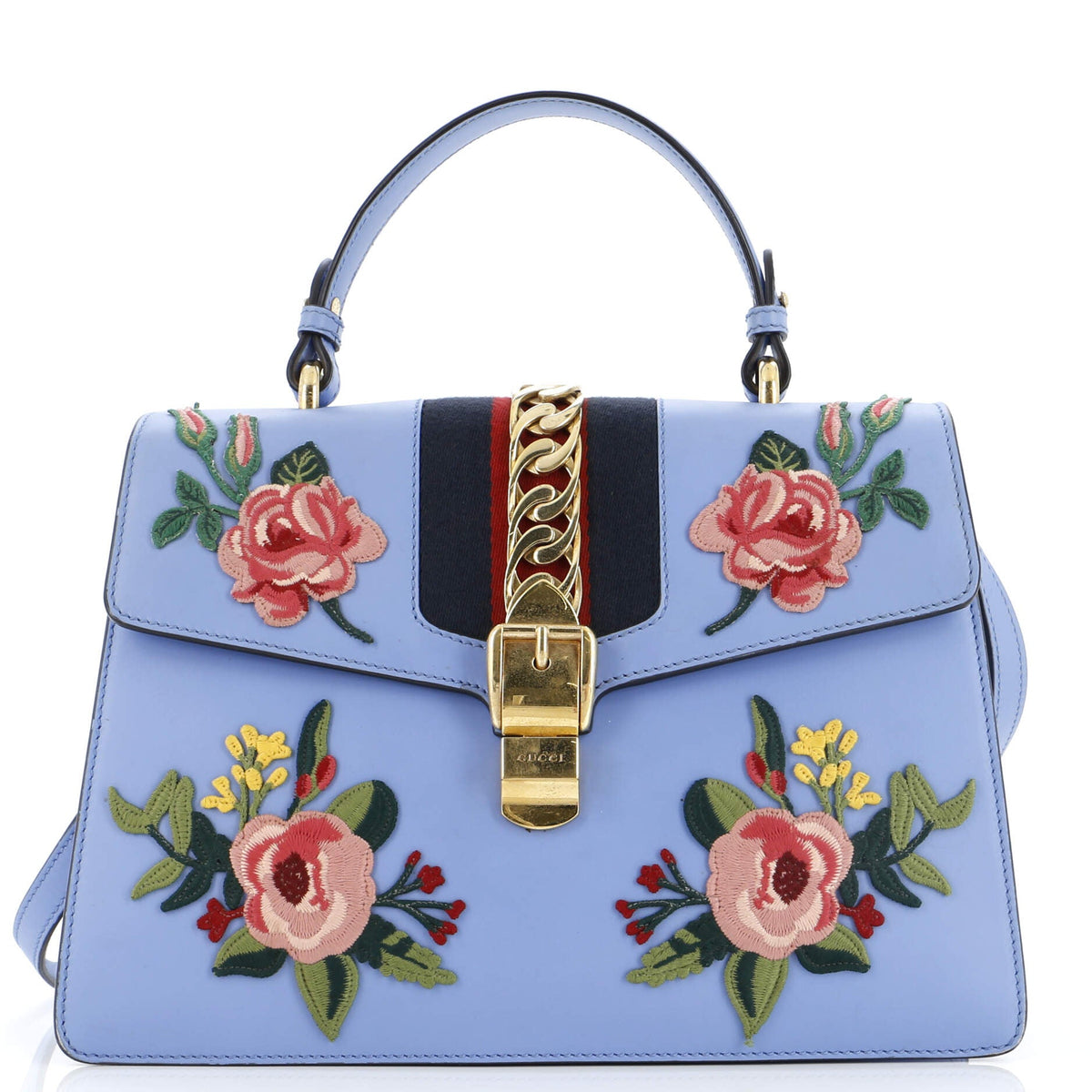 Gucci GUCCI Sylvie Top Handle Bag Embroidered Leather Medium