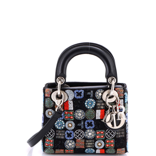 Lady Dior Bag Embellished Satin Mini