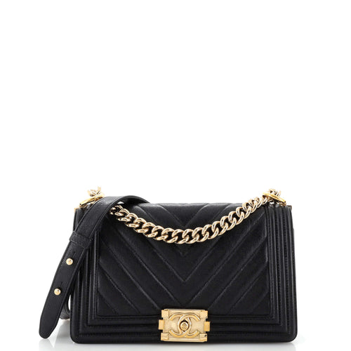 CHANEL Boy Flap Bag Chevron Caviar Old Medium