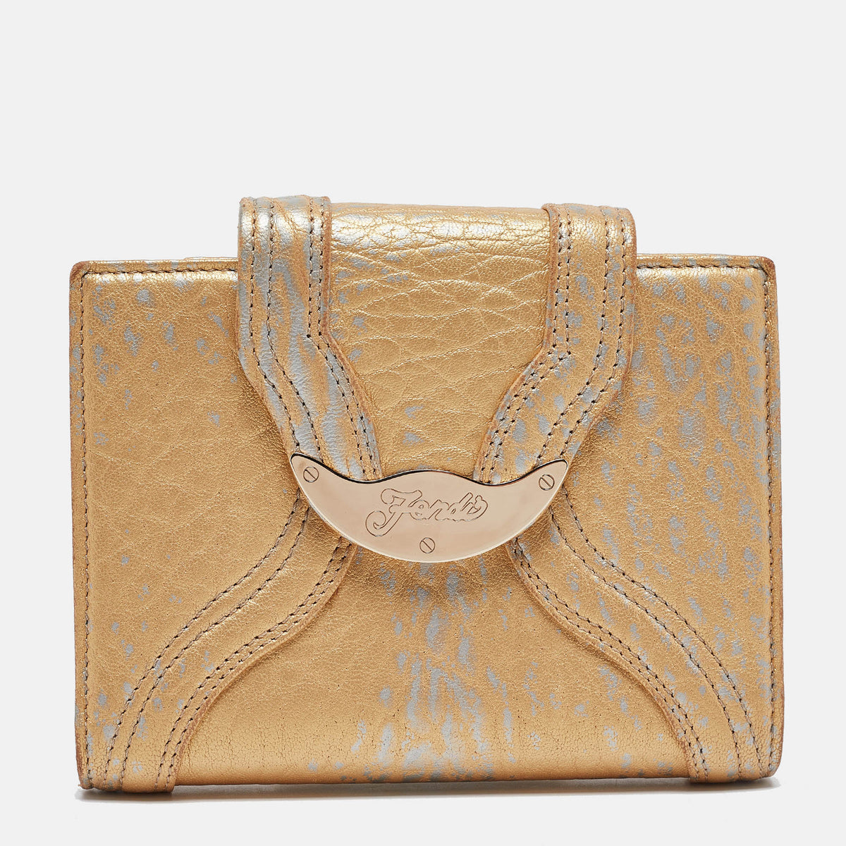Fendi Gold Textured Leather Agenda Flap Cover