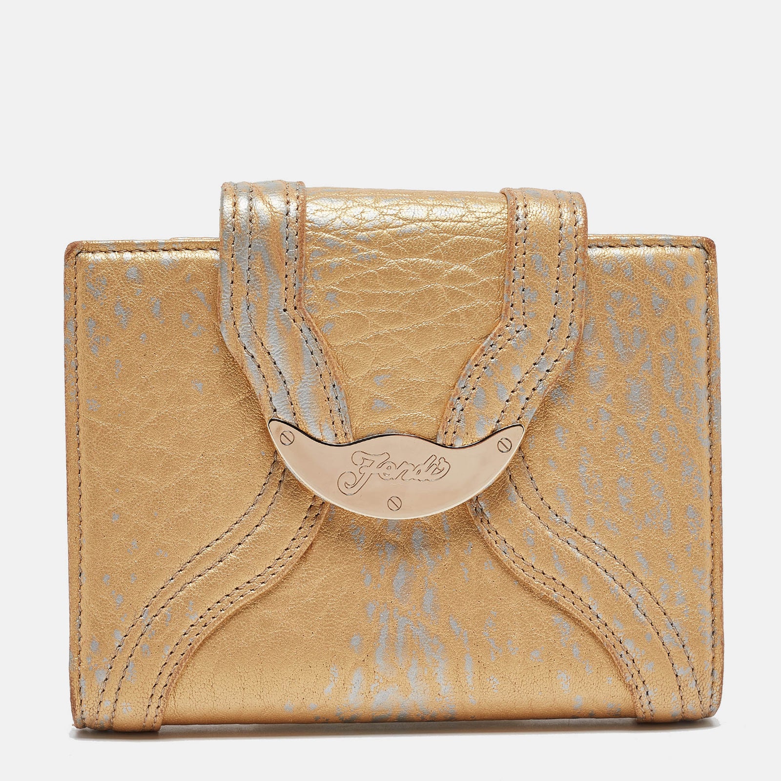 Fendi Gold Textured Leather Agenda Flap Cover