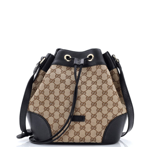 GUCCI Classic Bucket Bag GG Canvas with Leather Medium