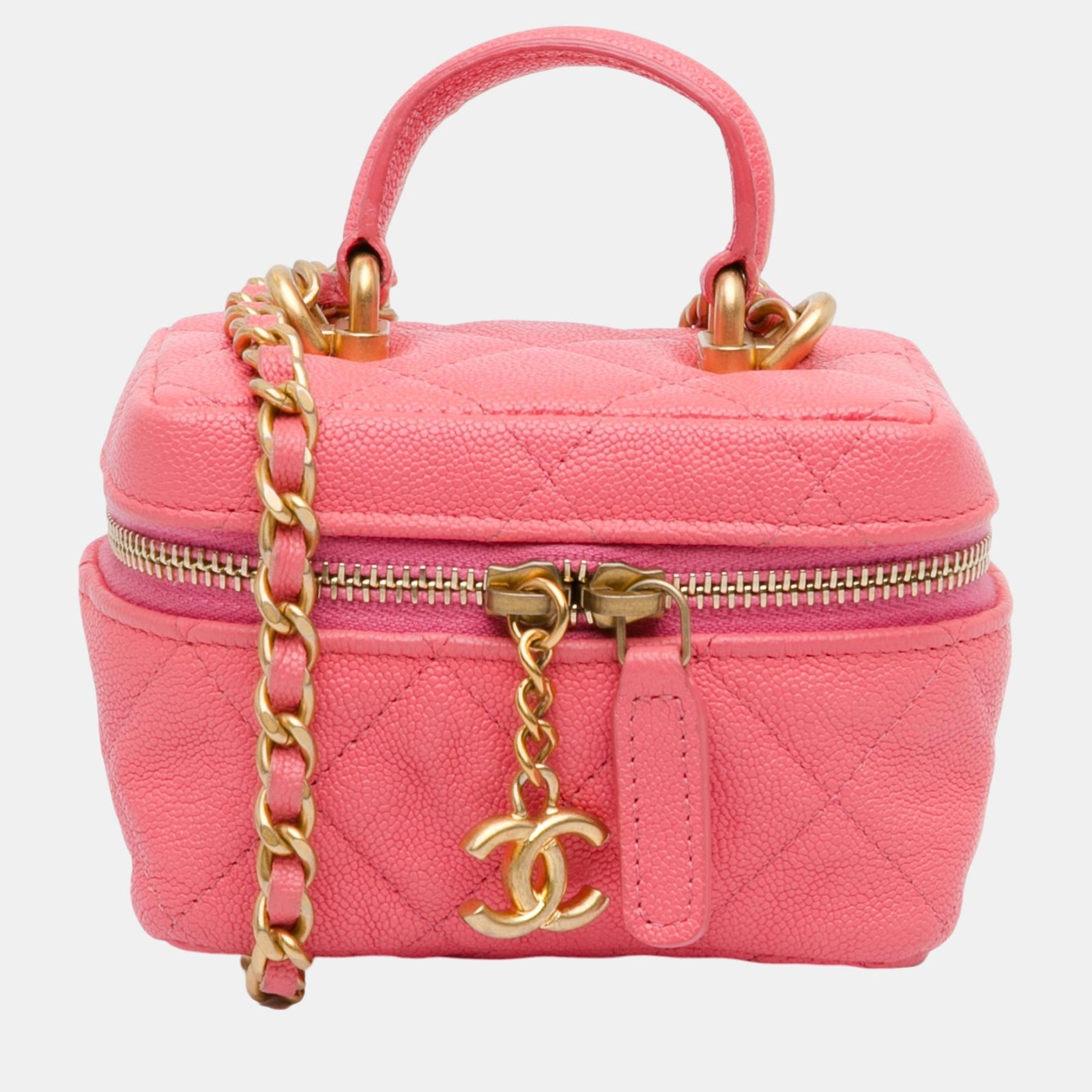 Chanel Sac à bandoulière en cuir rose avec micro chaîne