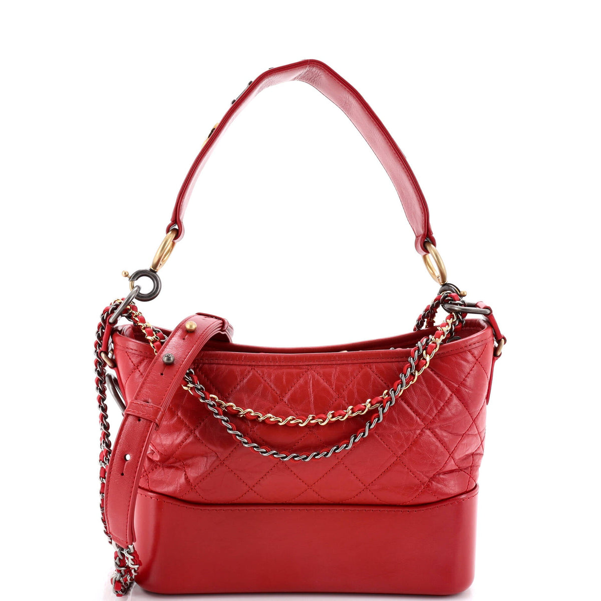 Chanel CHANEL Gabrielle Hobo with Logo Handle Quilted Aged Calfskin Medium