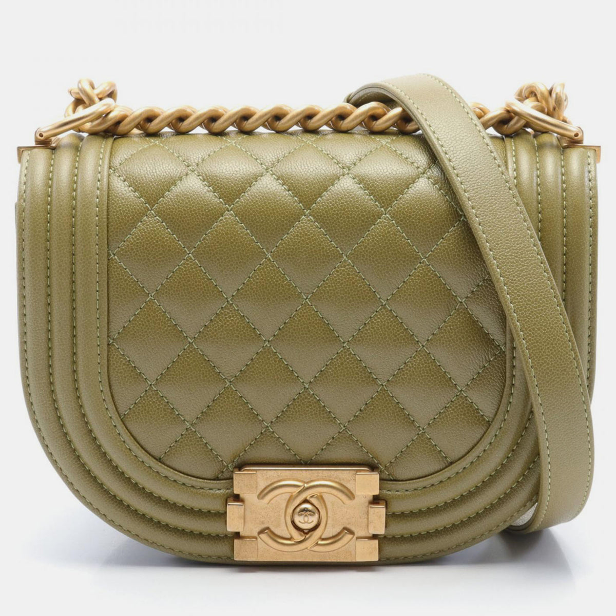 Chanel Beige Leather Le Boy Caviar Mini Shoulder Bag