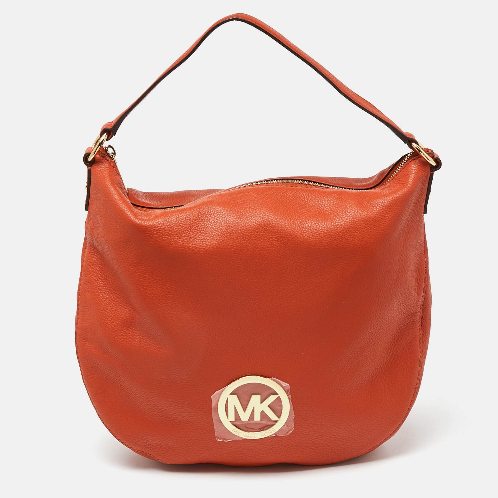 Michael Kors Orange Leather Logo Zip Hobo