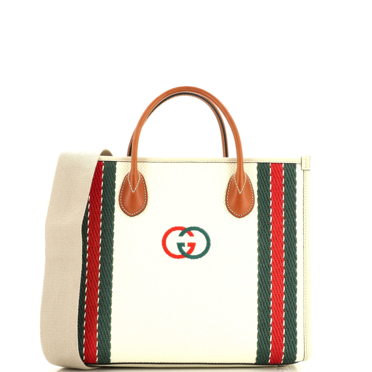 Gucci GUCCI Interlocking G Web Tote Embroidered Canvas Medium