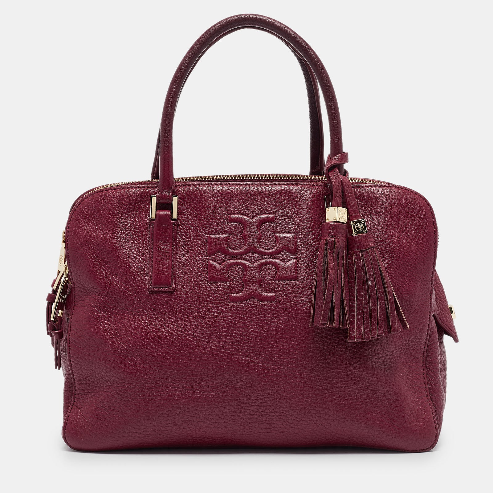 Tory Burch Burgundy Leather Thea Triple Zip Satchel