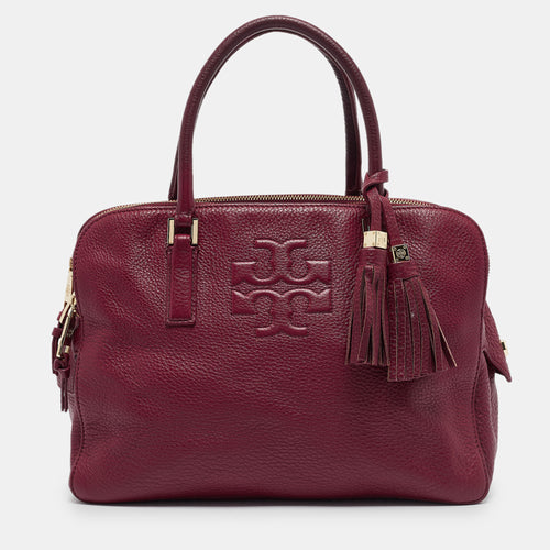 Burgundy Leather Thea Triple Zip Satchel