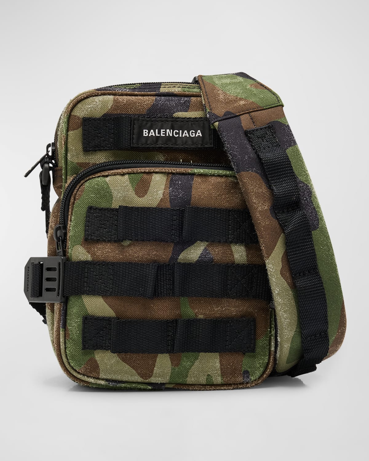 Balenciaga Men's Army Camo-Print Crossbody Messenger Bag