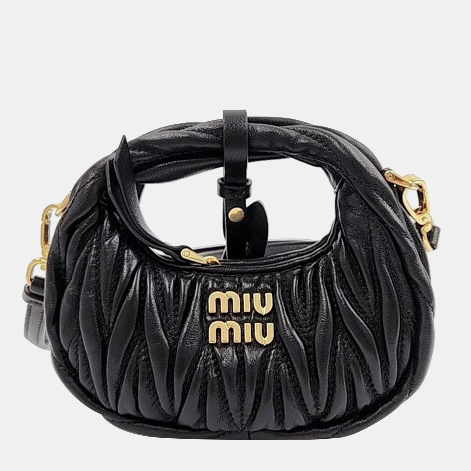 Miu Miu Black Nappa Matelasse Mini Wander Hobo