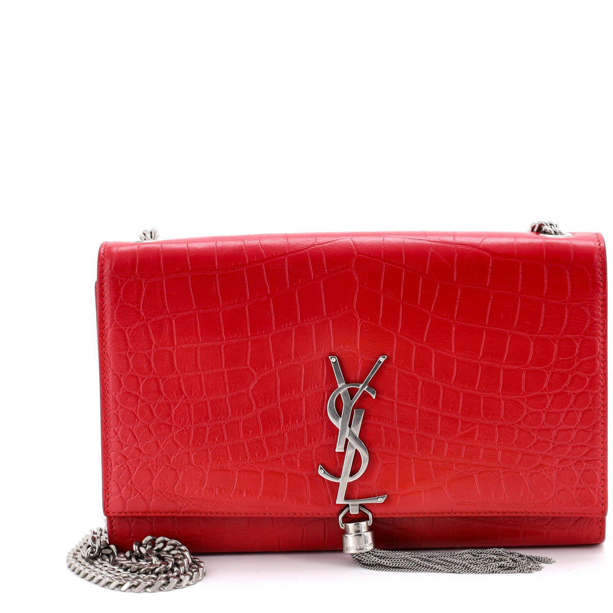 Saint Laurent Classic Monogram Tassel Crossbody Bag Crocodile Embossed Leather Medium