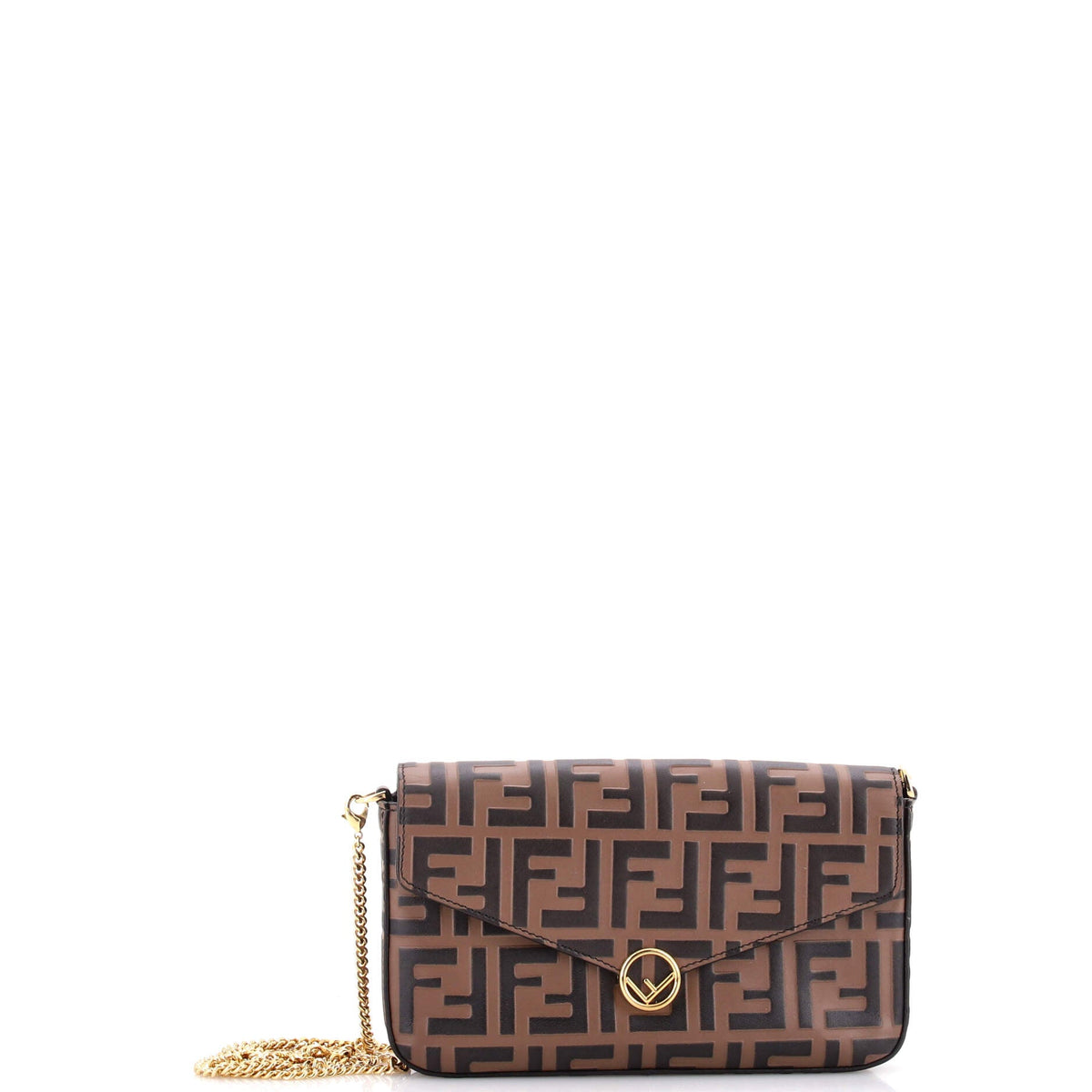 Fendi FENDI F is Envelope Clutch on Chain Zucca Embossed Leather
