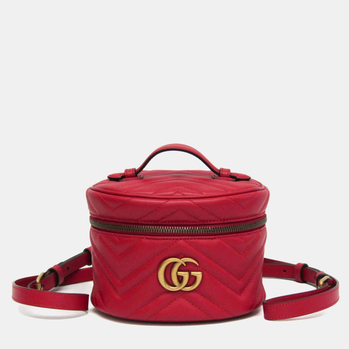 Gucci Red Leather Mini GG Marmont Matelasse Backpack
