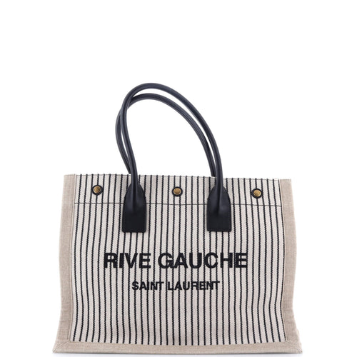 Rive Gauche Shopper Tote Striped Canvas Small
