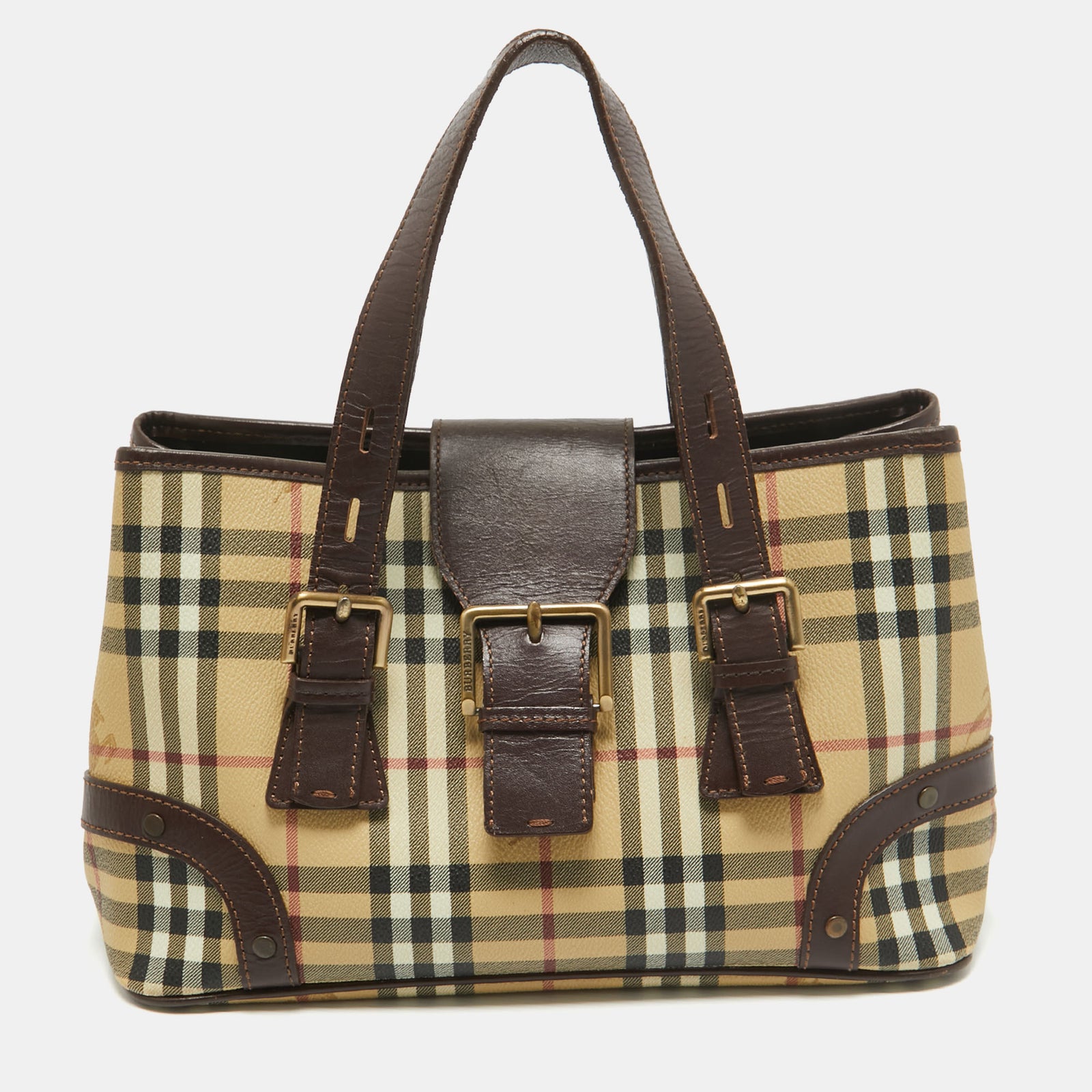 Burberry Beige/Dark Brown Haymarket Check Coated Canvas Eden Tote