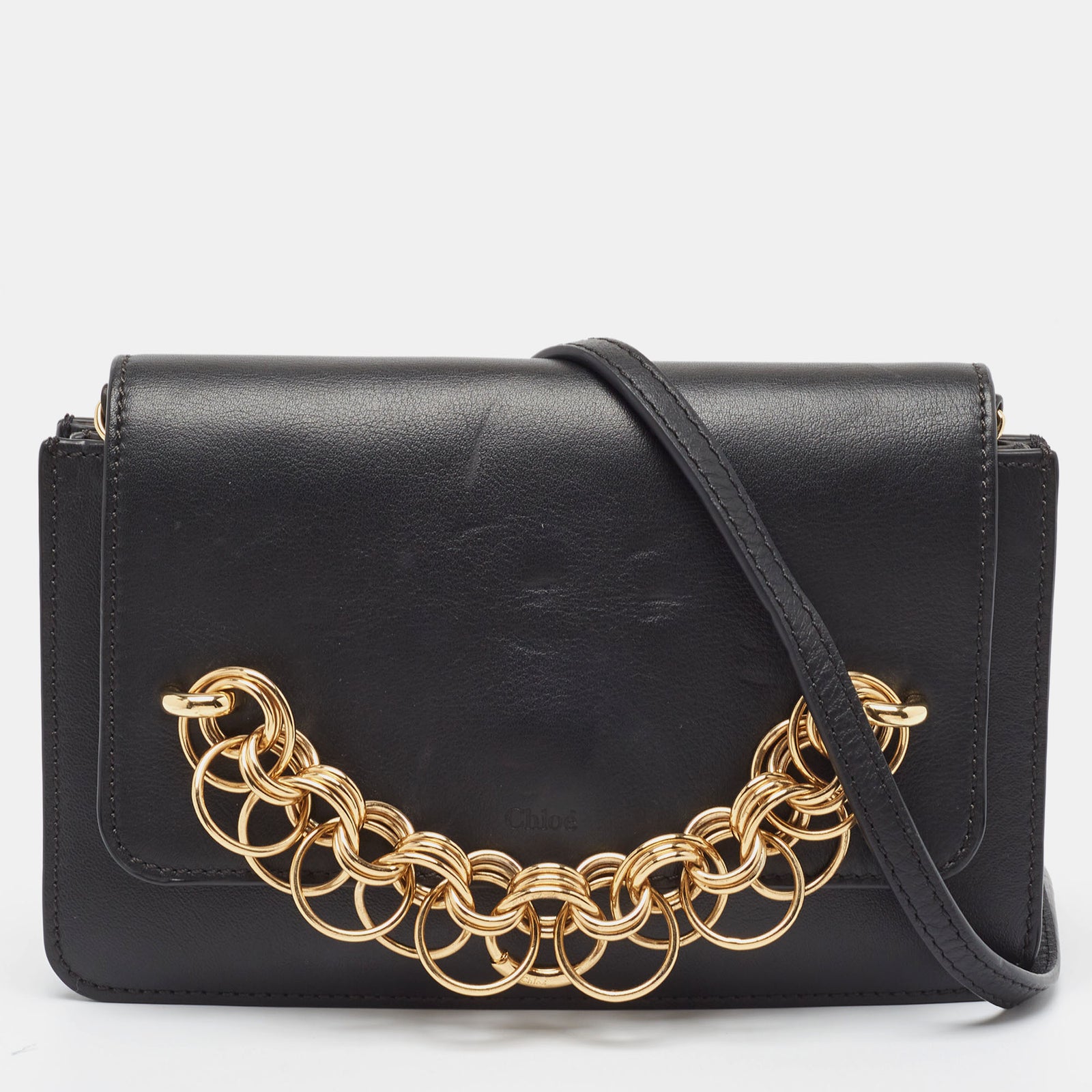 Chloe Black Leather Drew Bijou Clutch