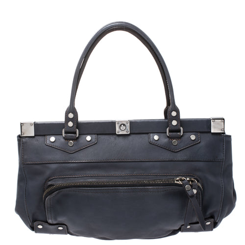 Blue Leather Frame Satchel