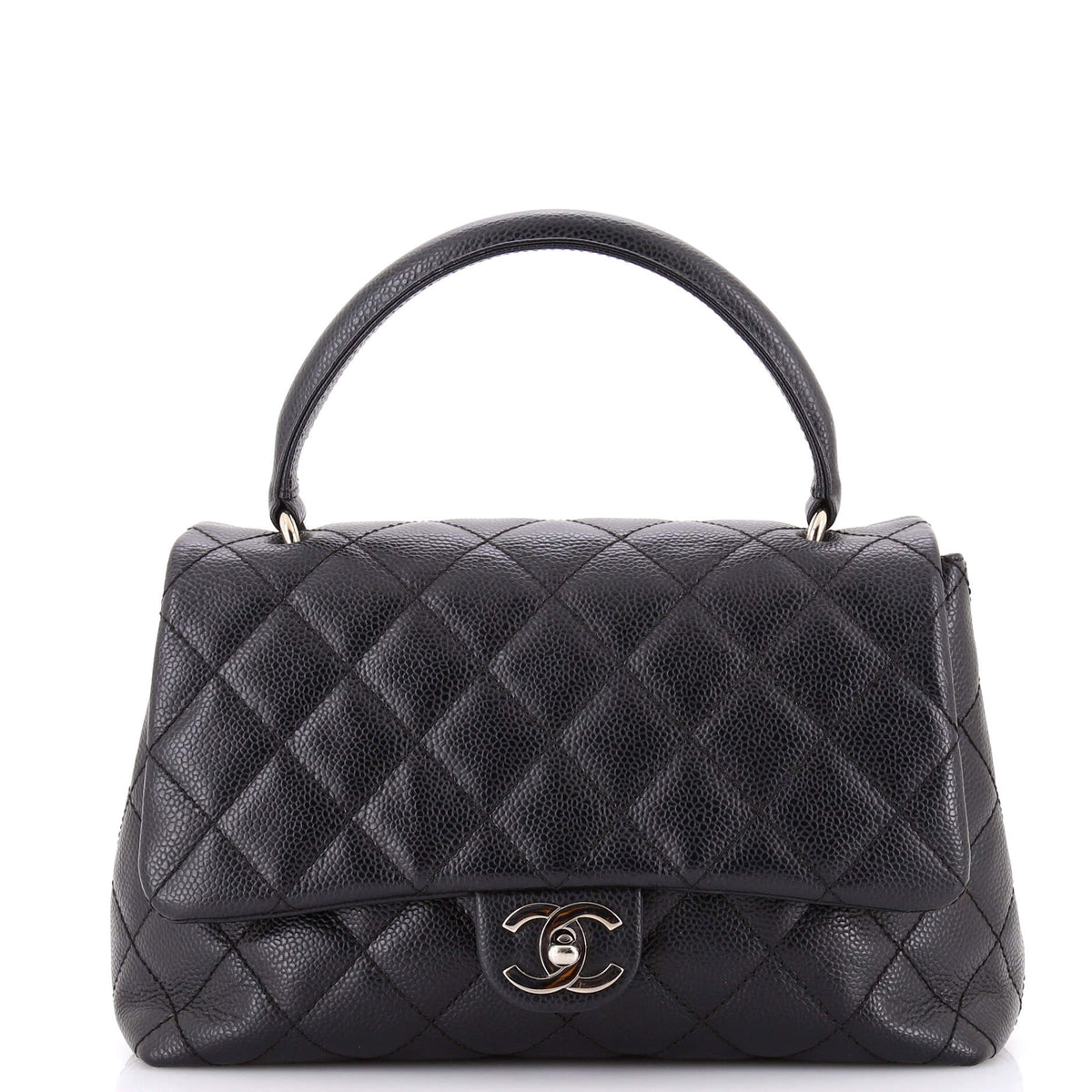 Chanel CHANEL Vintage Classic Top Handle Flap Bag Quilted Caviar Medium