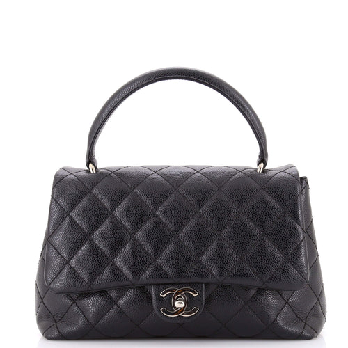 CHANEL Vintage Classic Top Handle Flap Bag Quilted Caviar Medium