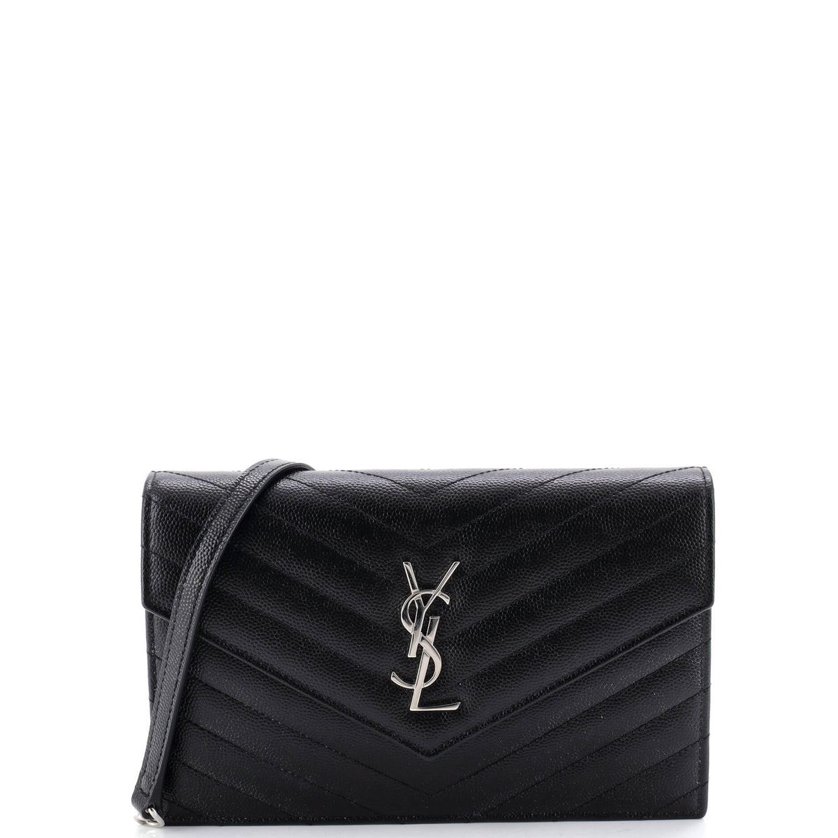 Saint Laurent Classic Monogram Wallet on Chain Matelasse Chevron Leather Small
