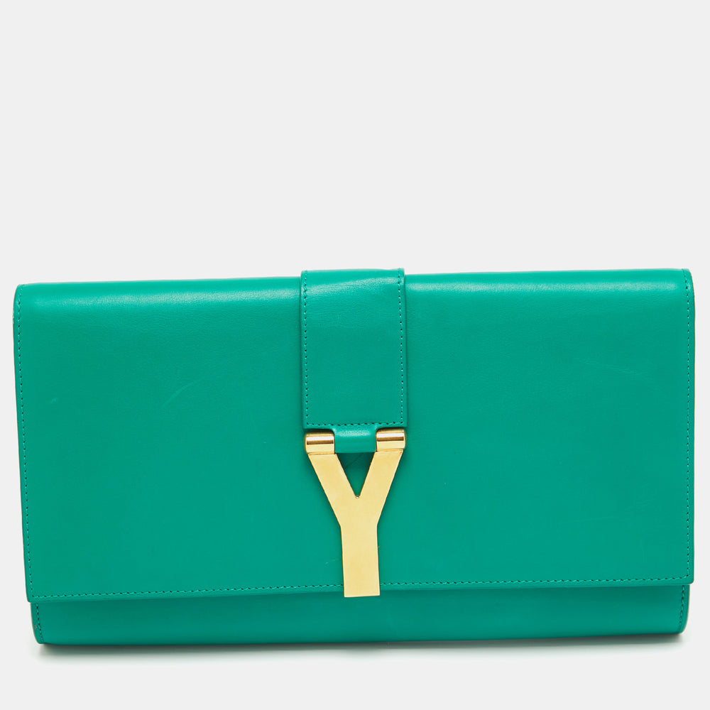 Pochette Y-Ligne en cuir vert Saint Laurent