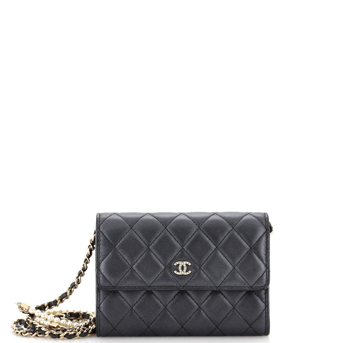 Chanel CHANEL Pearl My Shoulder French Wallet on Chain Quilted Lambskin Mini