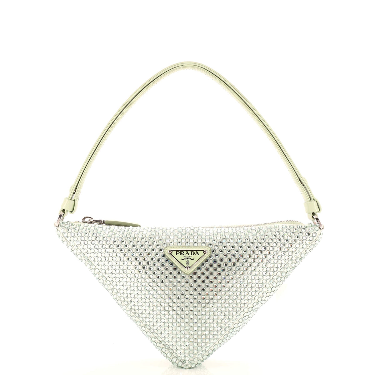 Prada PRADA Triangle Top Handle Pouch Bag Crystal Embellished Satin Mini