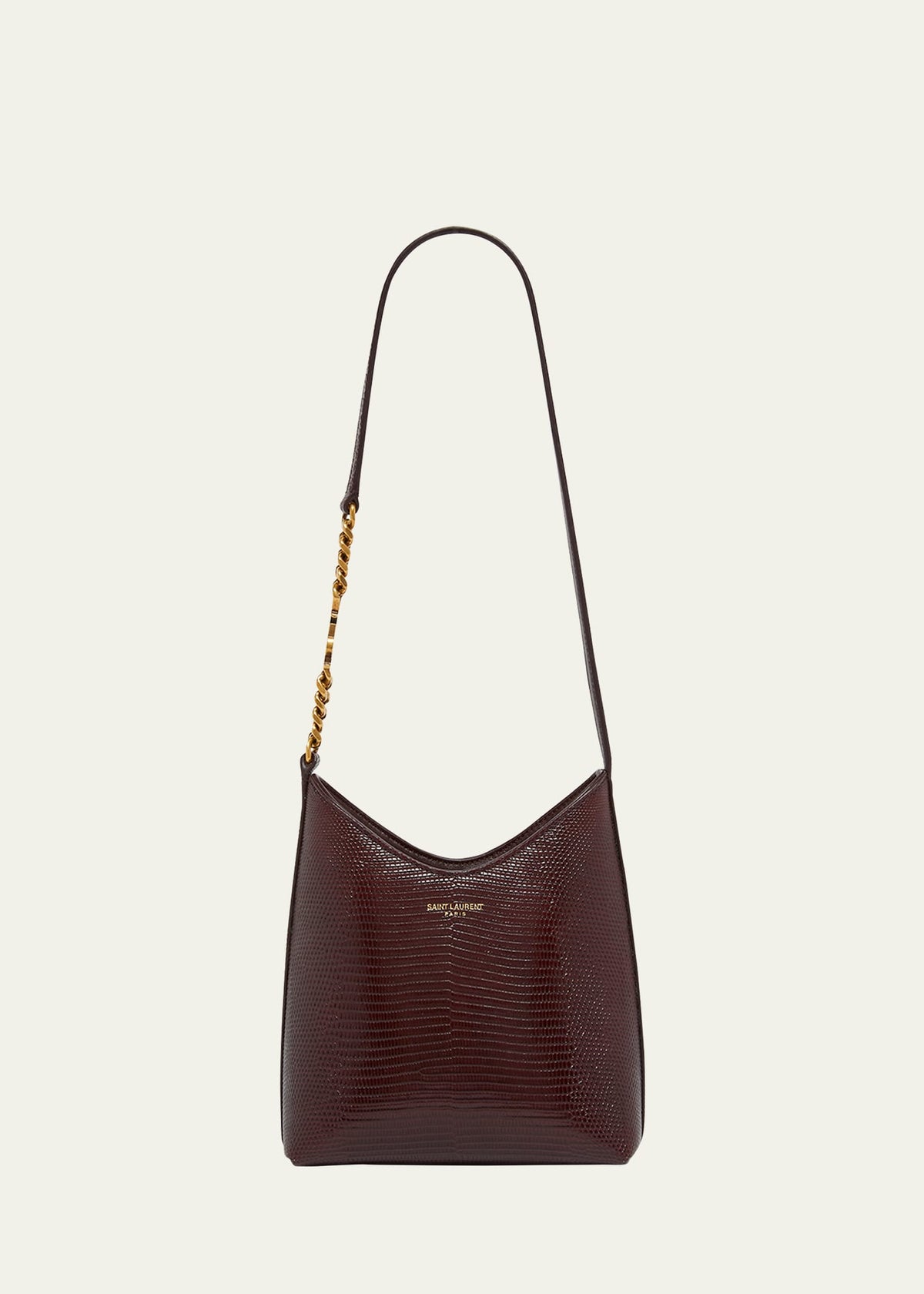 Boss Mini Shoulder Bag in Shiny Lizard-Embossed Leather