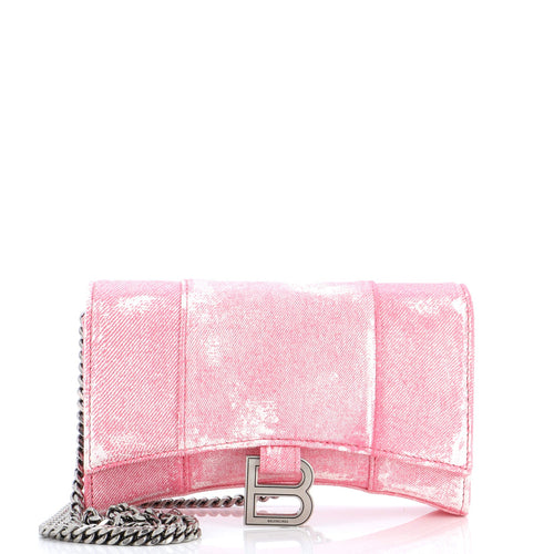 Hourglass Chain Wallet Denim Printed Leather