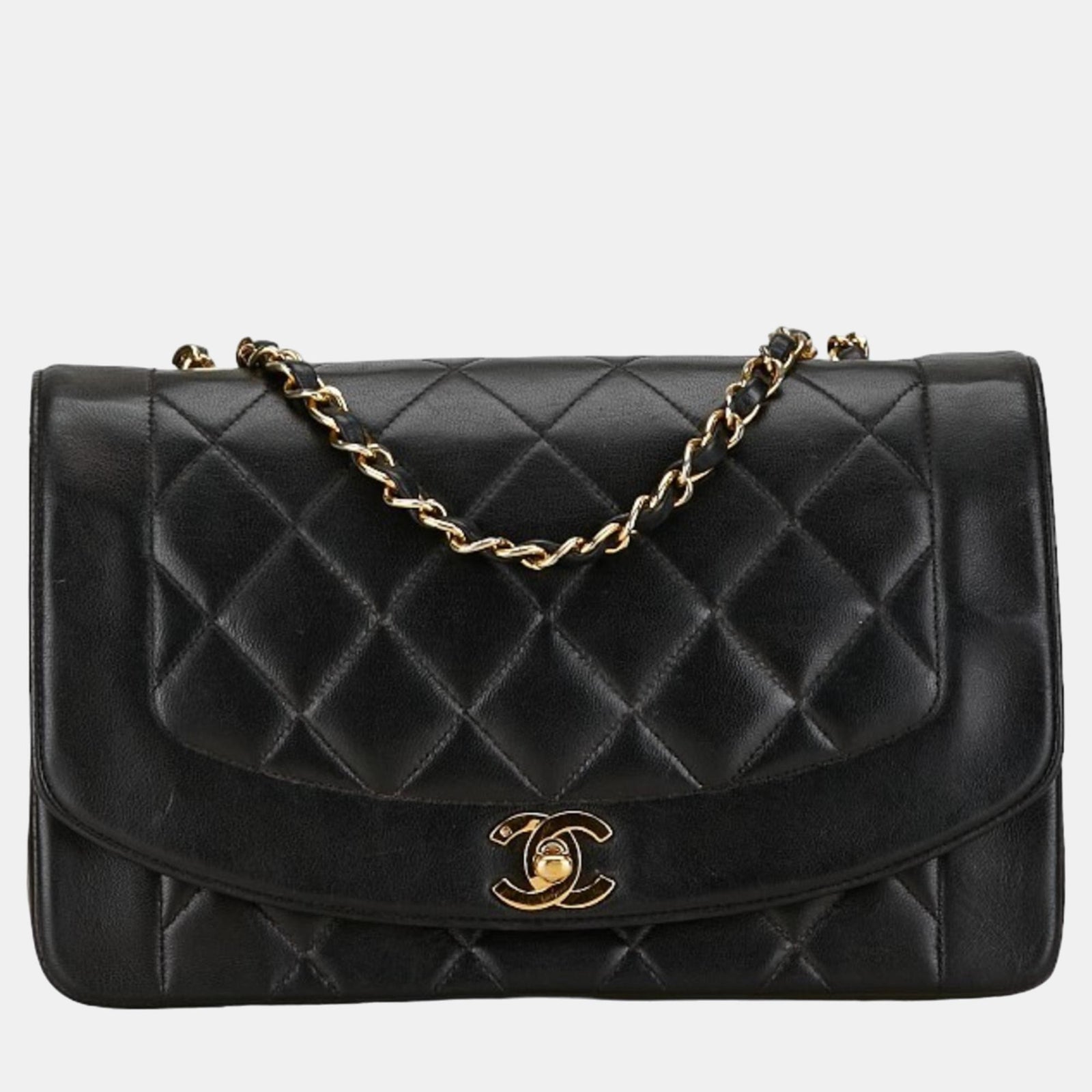 Chanel Schwarze Vintage-Umhängetasche Diana aus Leder