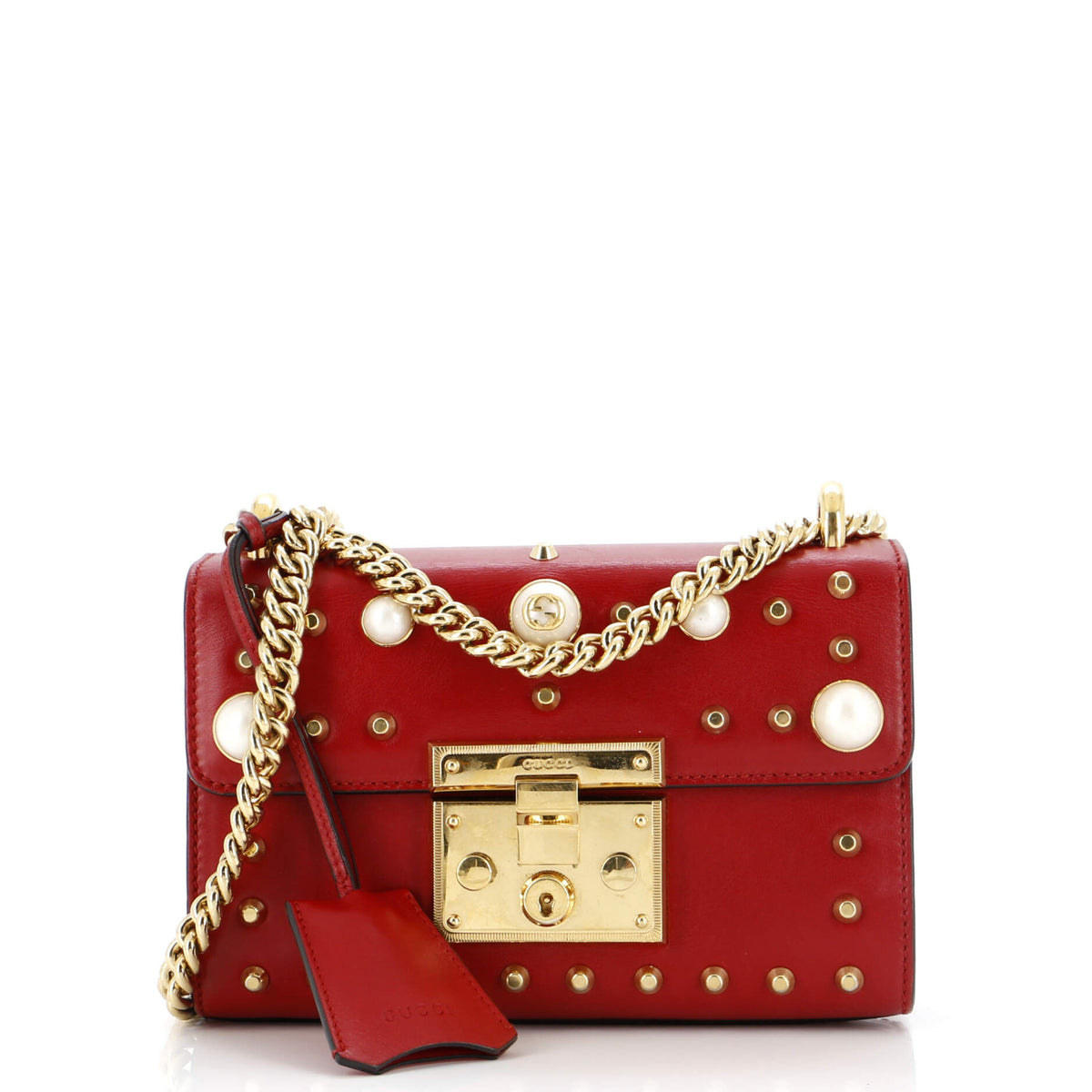 Gucci GUCCI Pearly Padlock Shoulder Bag Studded Leather Small
