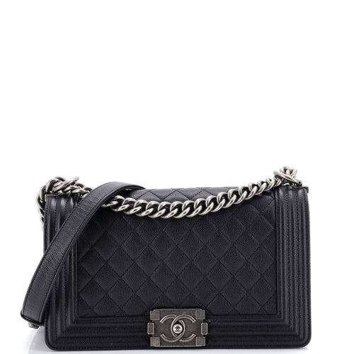 CHANEL Boy Flap Bag Quilted Caviar Old Medium