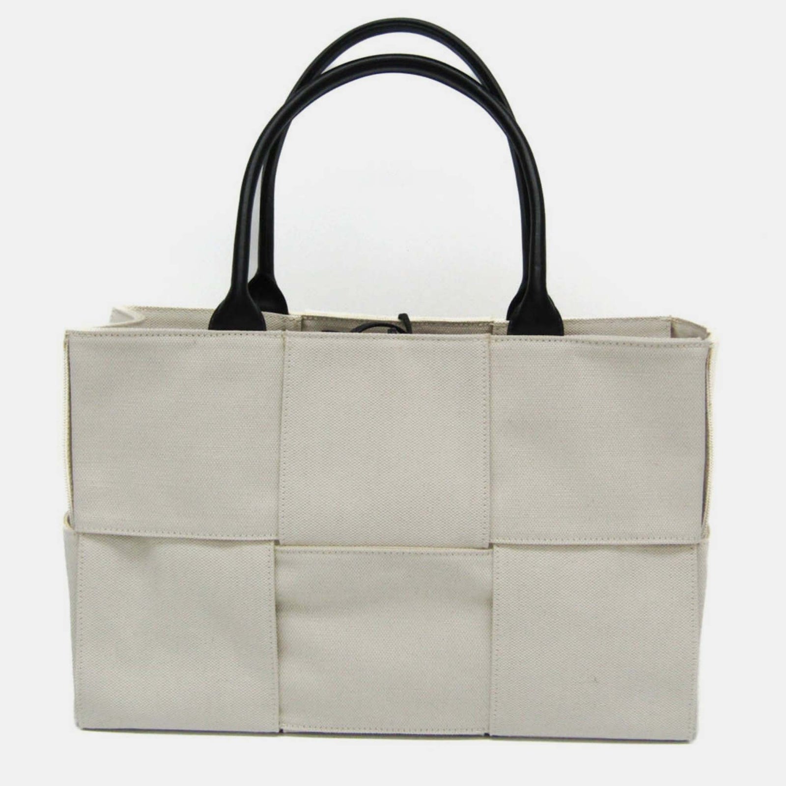 Bottega Veneta Bottega Off-White/Black Canvas and Leather Veneta Medium Arco Tote Bag