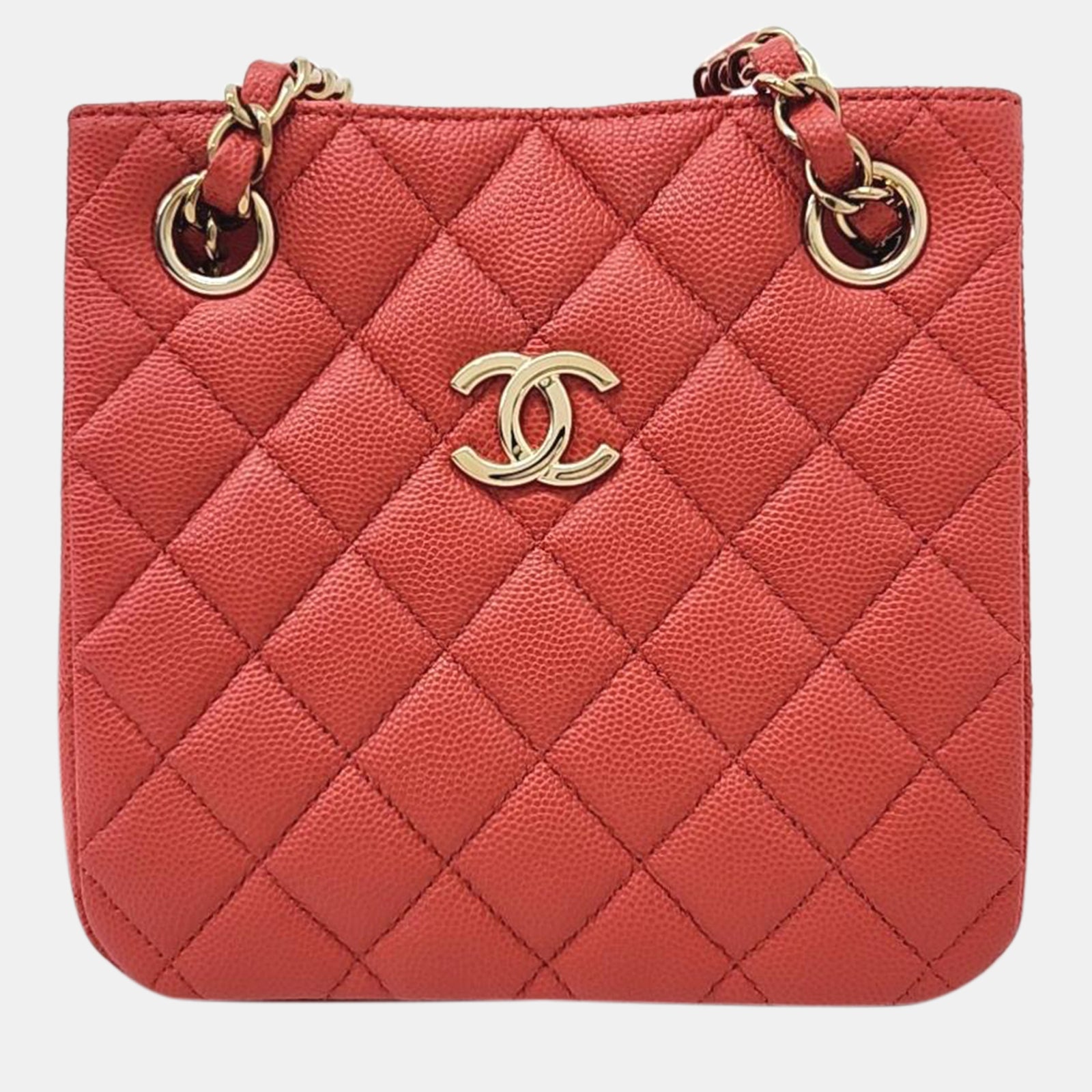 Chanel Red Caviar Leather Classic Mini Bucket Bag